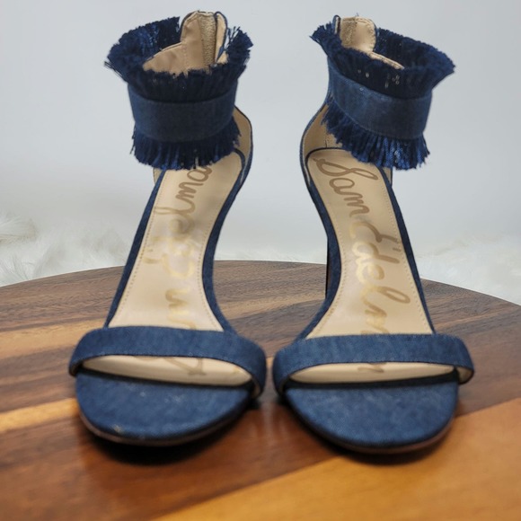 Sam Edelman Anabeth Blue Jean Fringe 4.5" Heels Women 8.5 - Picture 5 of 8